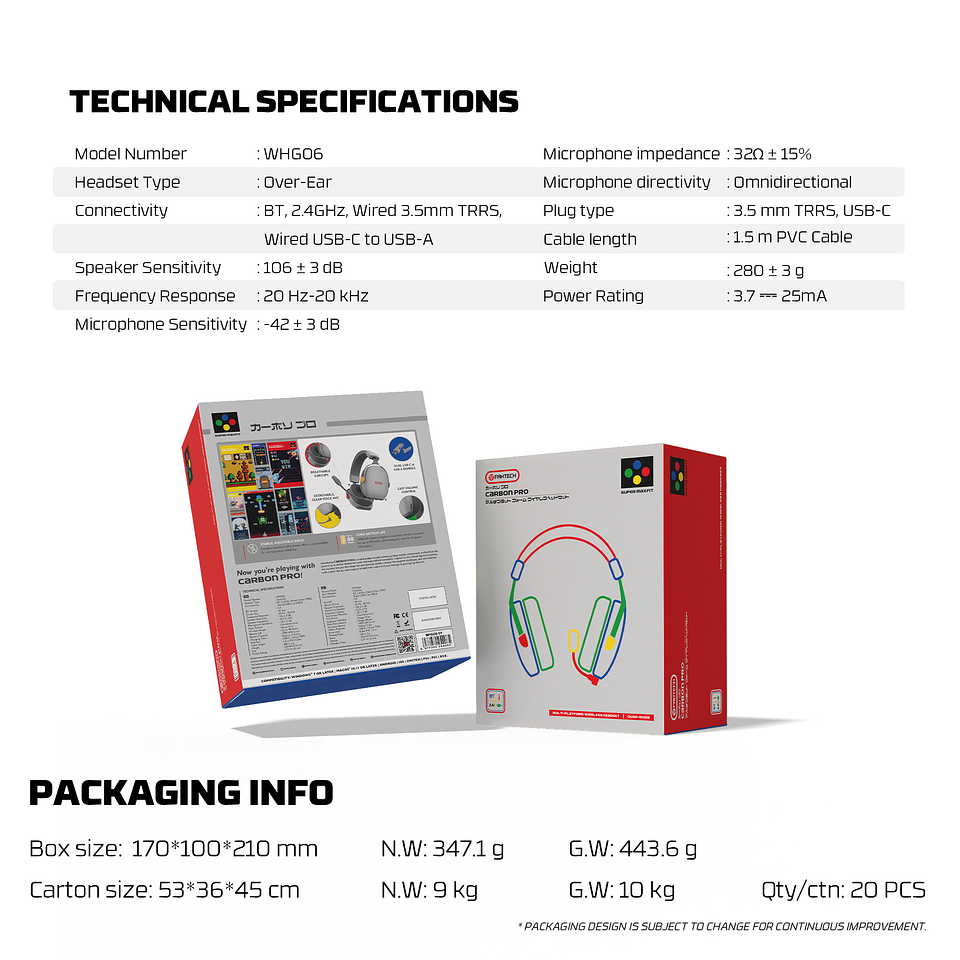 WHG06 CARBON PRO Super Famicom Edition Audífonos Inalámbricos Multiplataforma Super Maxfit SNES 13