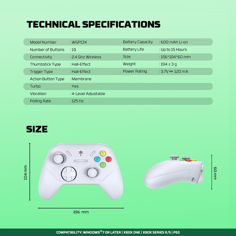 WGP13X SHOOTER III White Control Inalámbrico Xbox Series S/X Xbox One PC 22