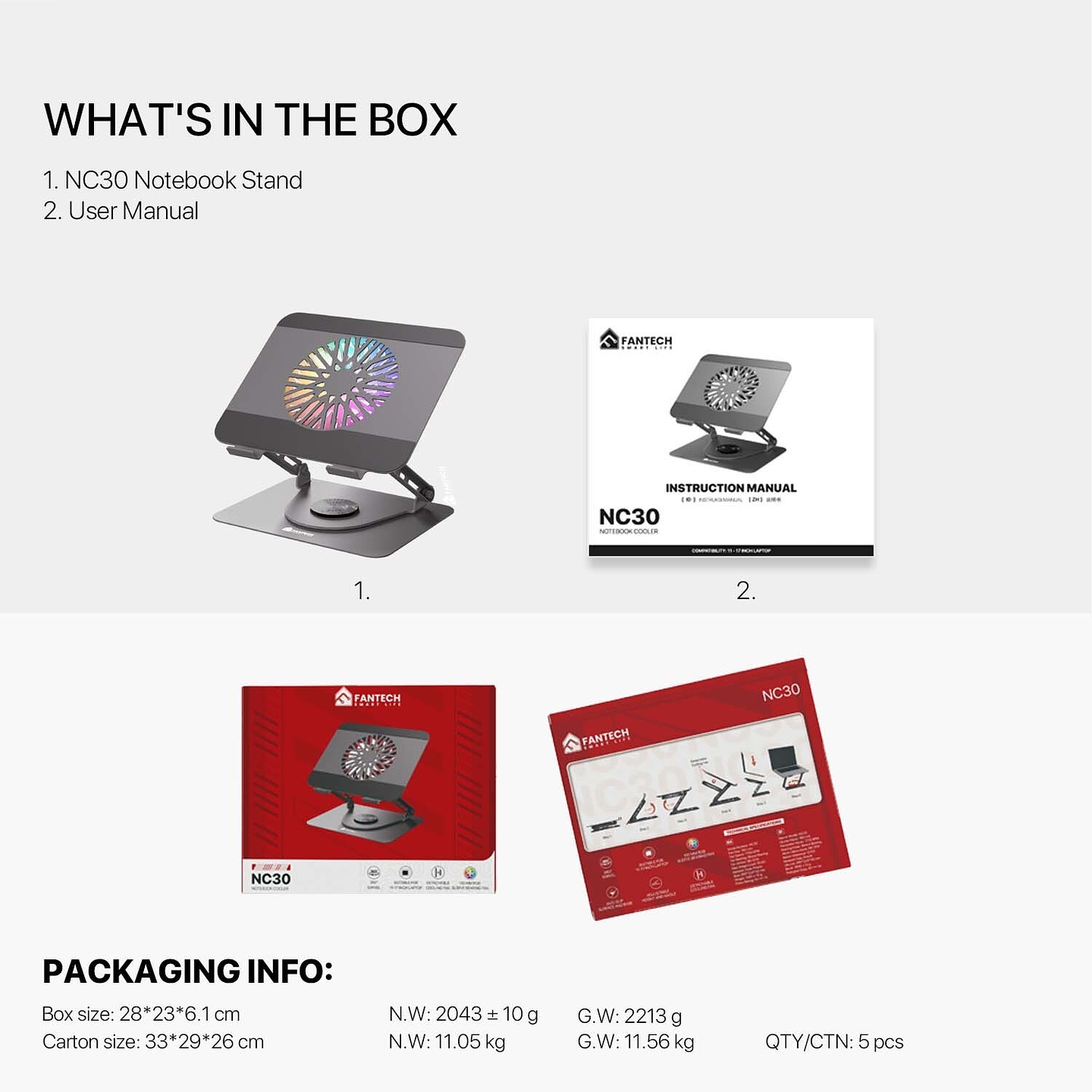 NC30 Grey Base de Notebook con Elevación y Ventilación RGB Notebook Stand 13