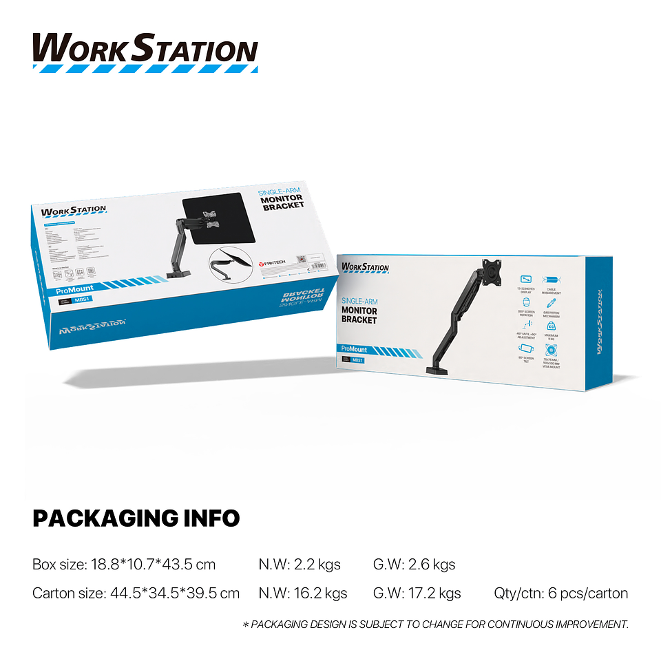 MBS1 PROMOUNT Black Soporte Monitor Single Arm WorkStation 17