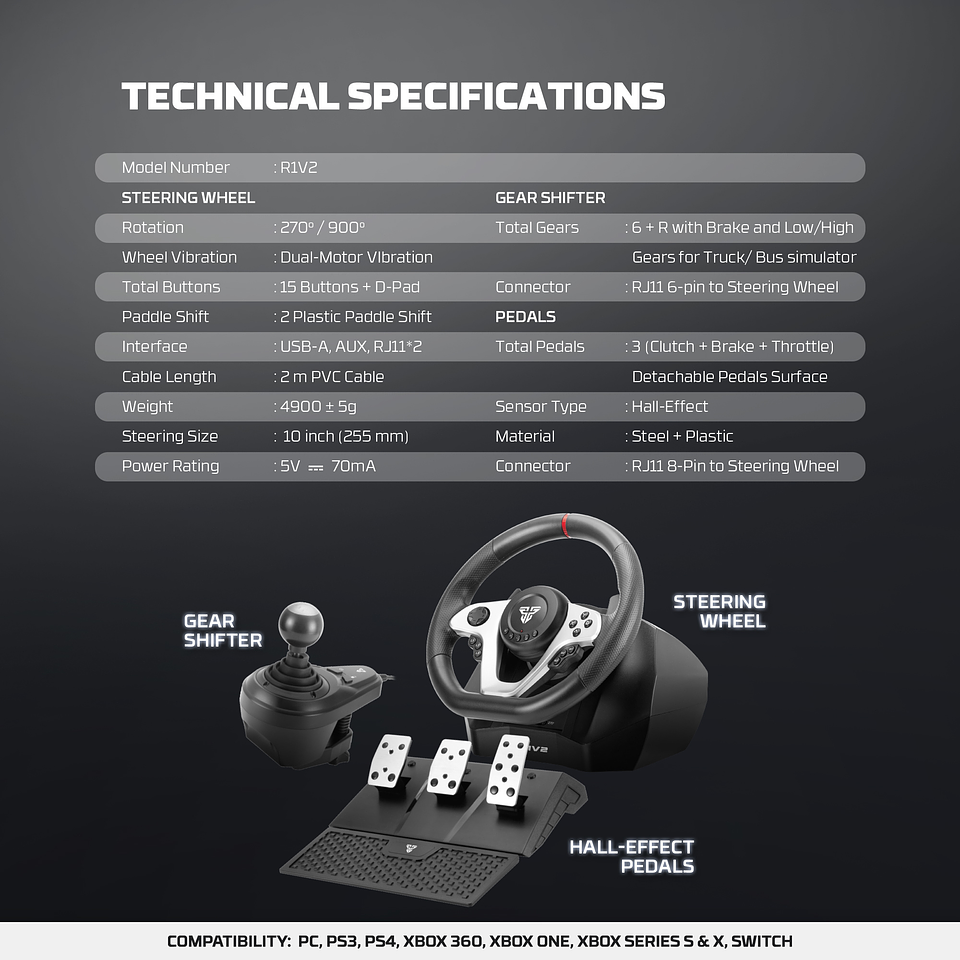 R1V2 Volante + Shifter + Pedalera Multiplataforma Xbox PS Switch PC 21