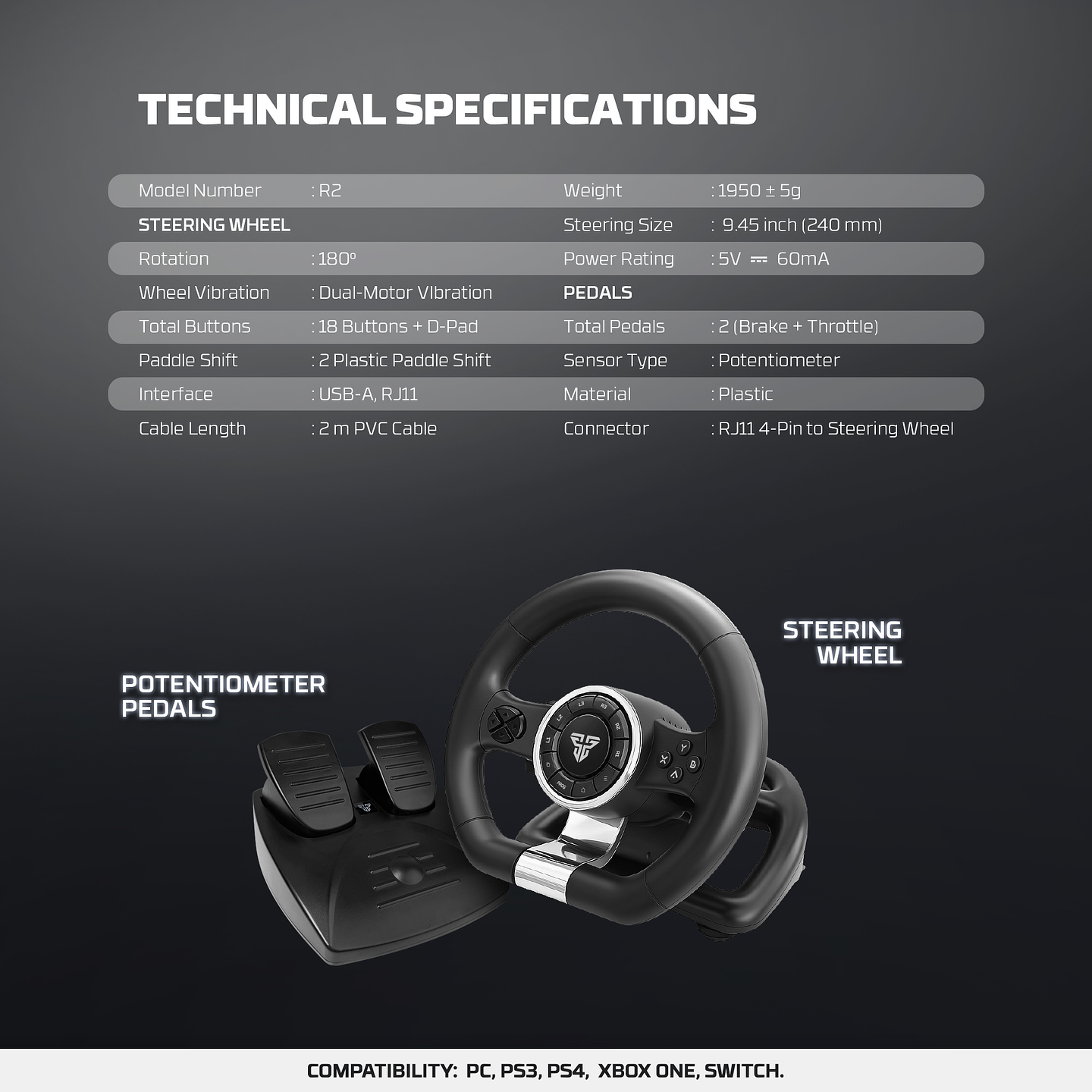 R2 Volante + Pedalera Multiplataforma Xbox Playstation Switch PC 19
