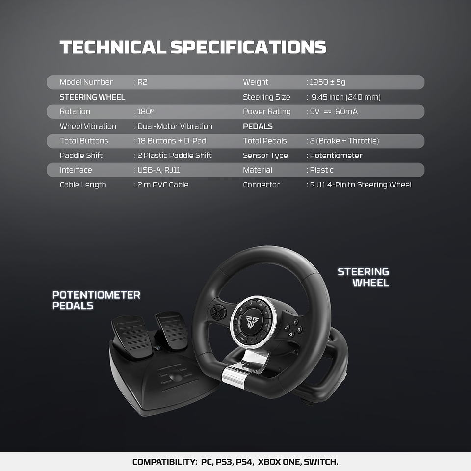 R2 Volante + Pedalera Multiplataforma Xbox Playstation Switch PC 19