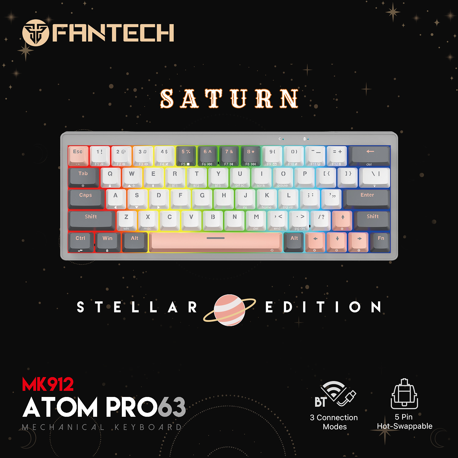 ATOM PRO63 RGB USA MK912 Saturn Wireless Teclado Mecánico inalámbrico 60% 10