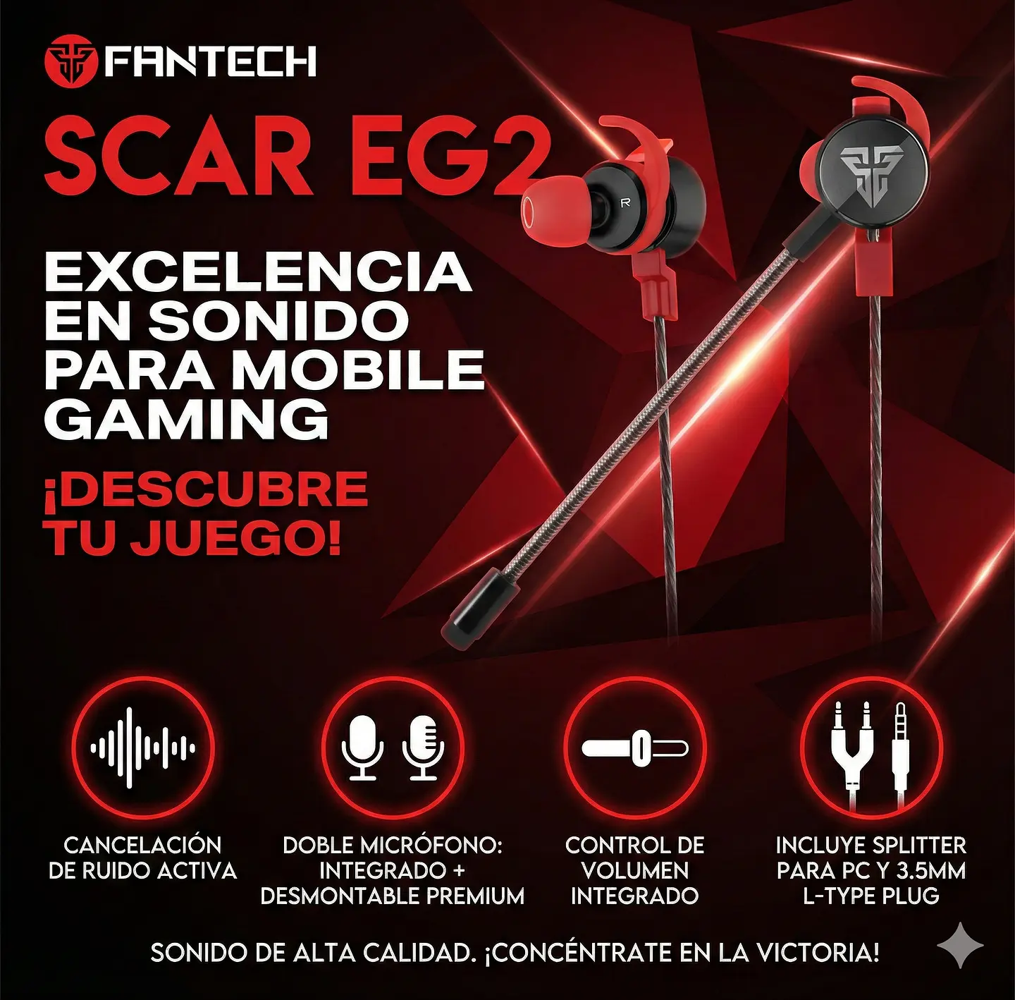 EG2 SCAR Black/Red Audífonos In Ear PTT 7