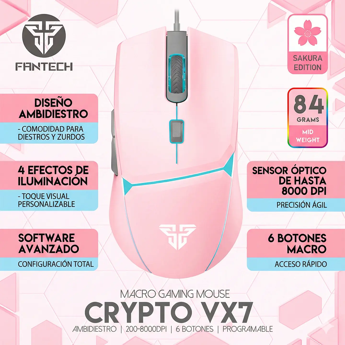 VX7 CRYPTO Sakura Mouse 8.000 DPI 6