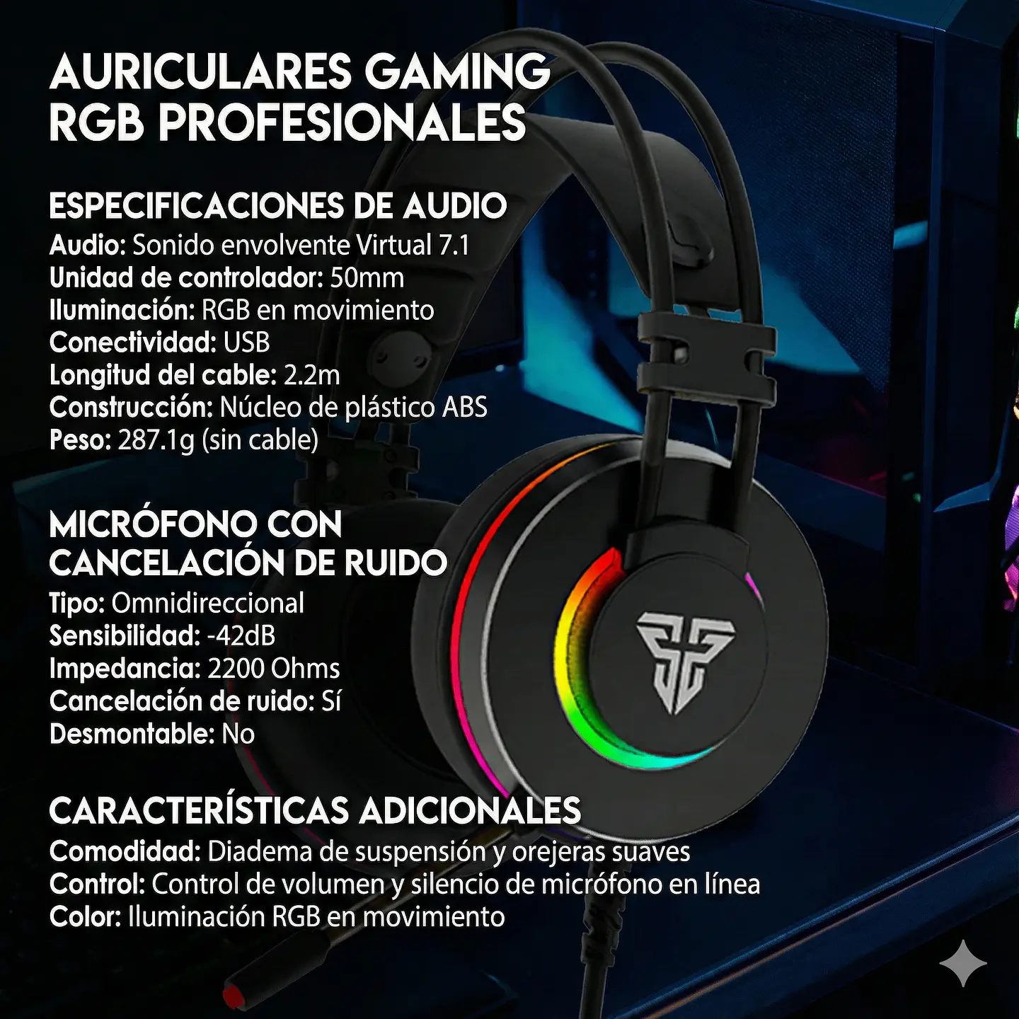 HG23 OCTANE Black Audífonos USB 7.1 Virtual 4