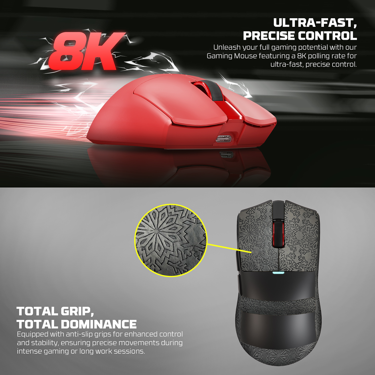 WG13P TANTO PRO Black Ultimate Gaming Mouse Inalámbrico 42.000 DPI y 8.000 Hz 12