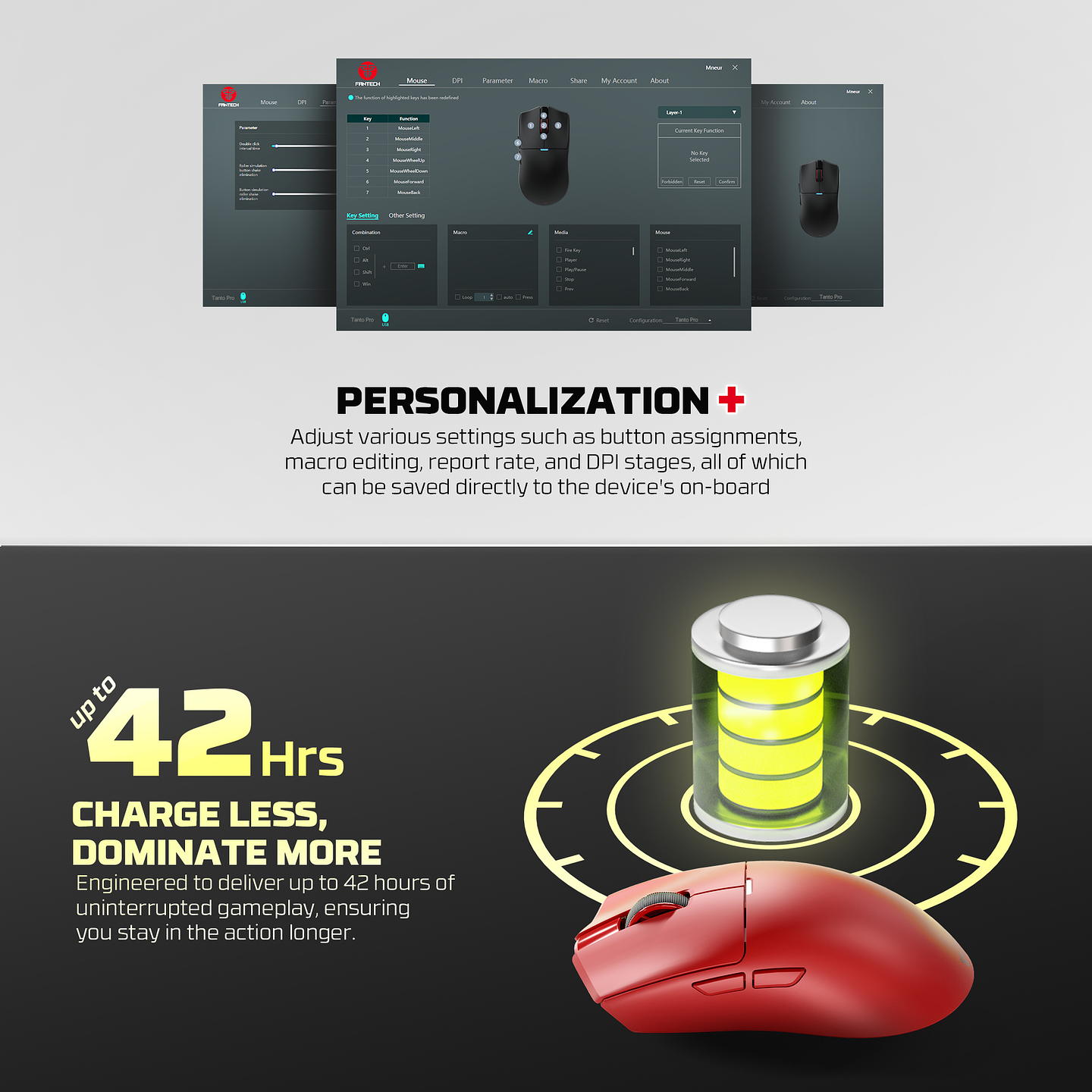 WG13P TANTO PRO Red Ultimate Gaming Mouse Inalámbrico 42.000 DPI y 8.000 Hz 16