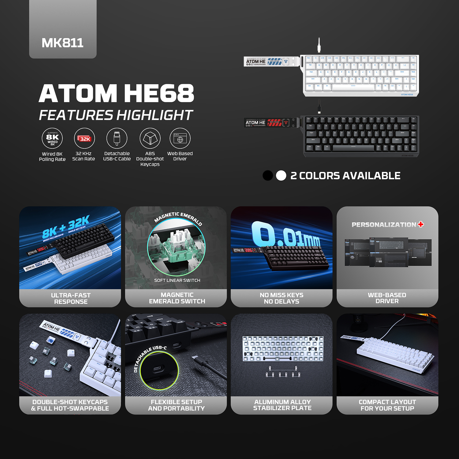 ATOM HE68 Teclado magnético MK811 Black edition 8