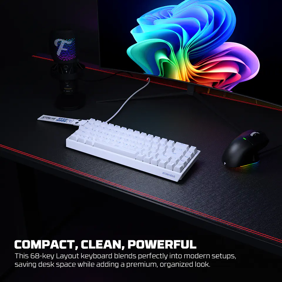 MK811 ATOM HE68 White Teclado Magnético 60% 8.000 Hz Layout USA 10