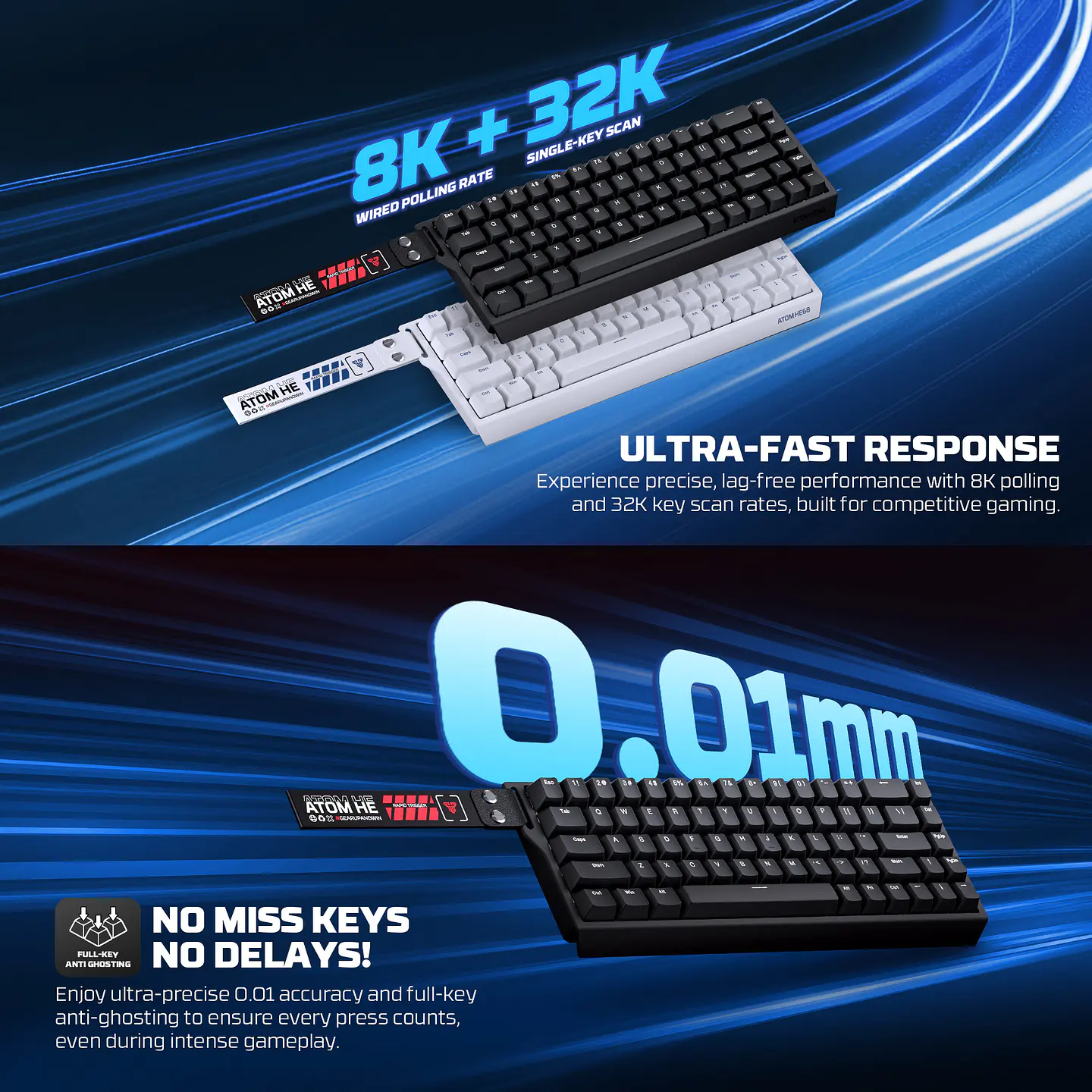 MK811 ATOM HE68 White Teclado Magnético 60% 8.000 Hz Layout USA 11