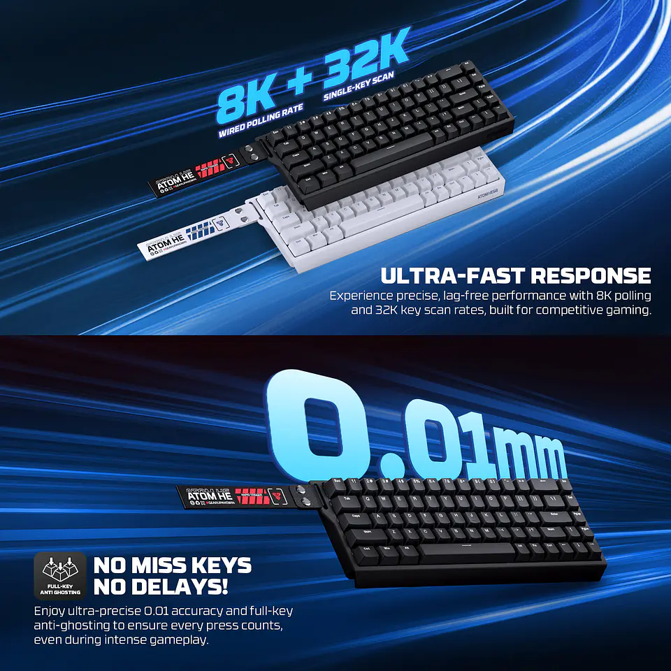 MK811 ATOM HE68 White Teclado Magnético 60% 8.000 Hz Layout USA 11