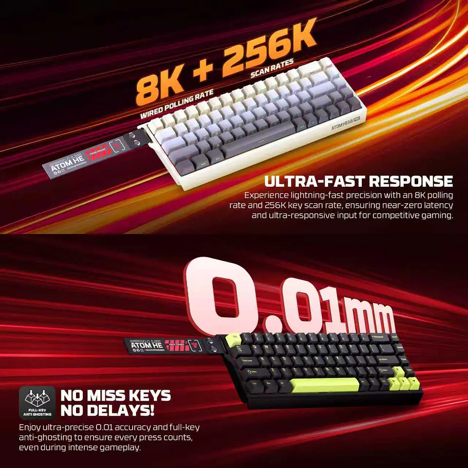 MK922 ATOM HE68 PRO Retro Teclado inalámbrico Magnético 60% 8.000 Hz Layout USA 8