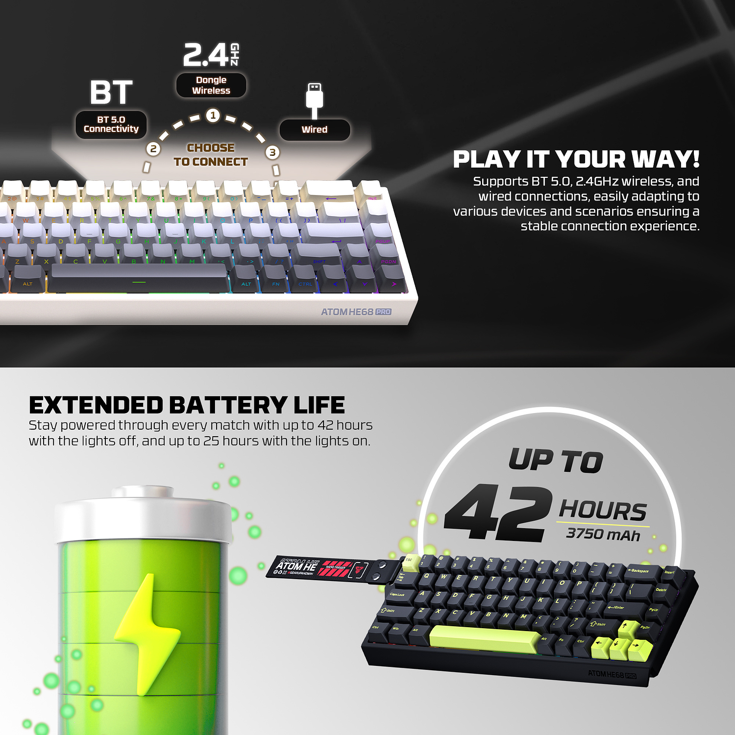 ATOM HE68 PRO Teclado inalámbrico magnético MK922 10