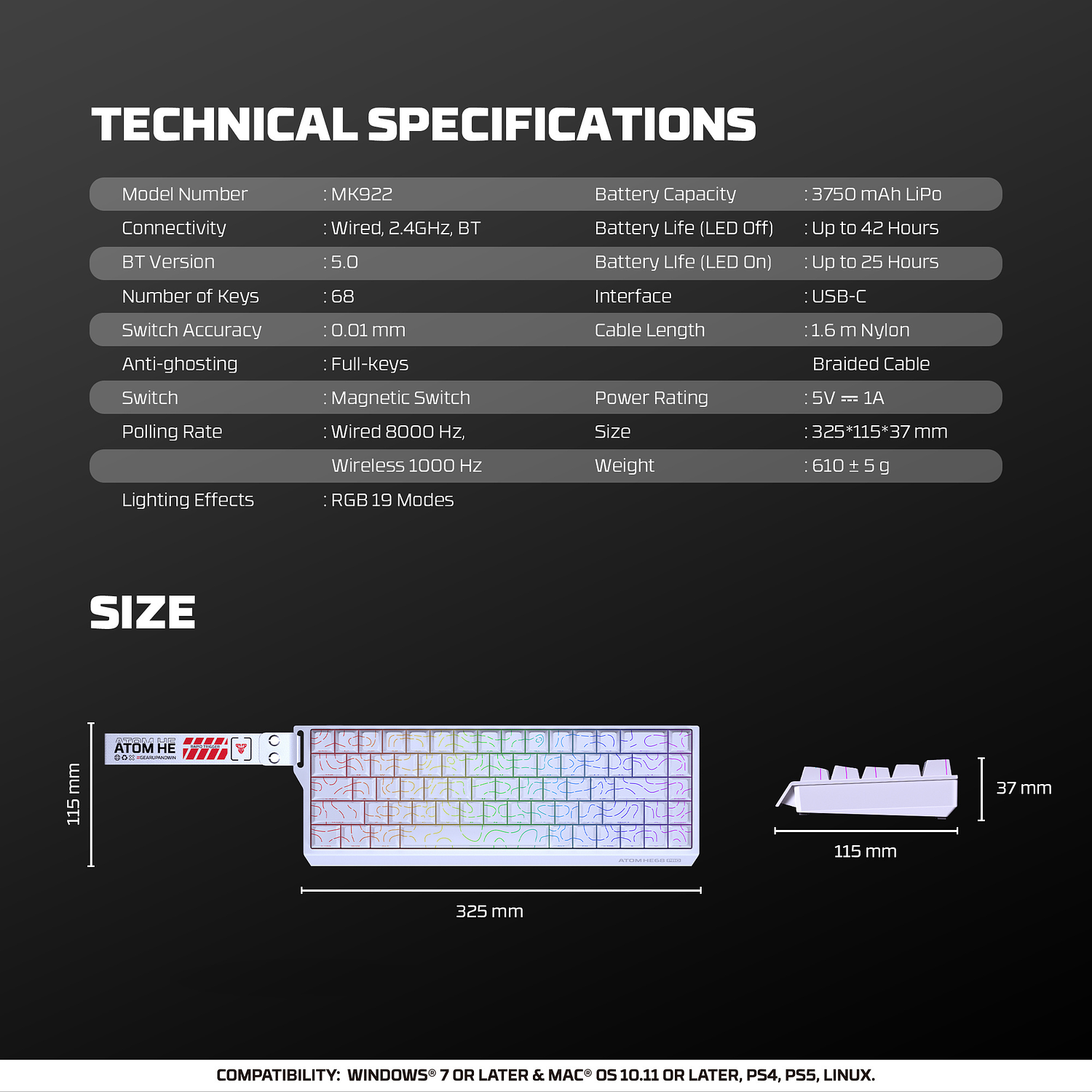 ATOM HE68 PRO Teclado inalámbrico magnético MK922 19