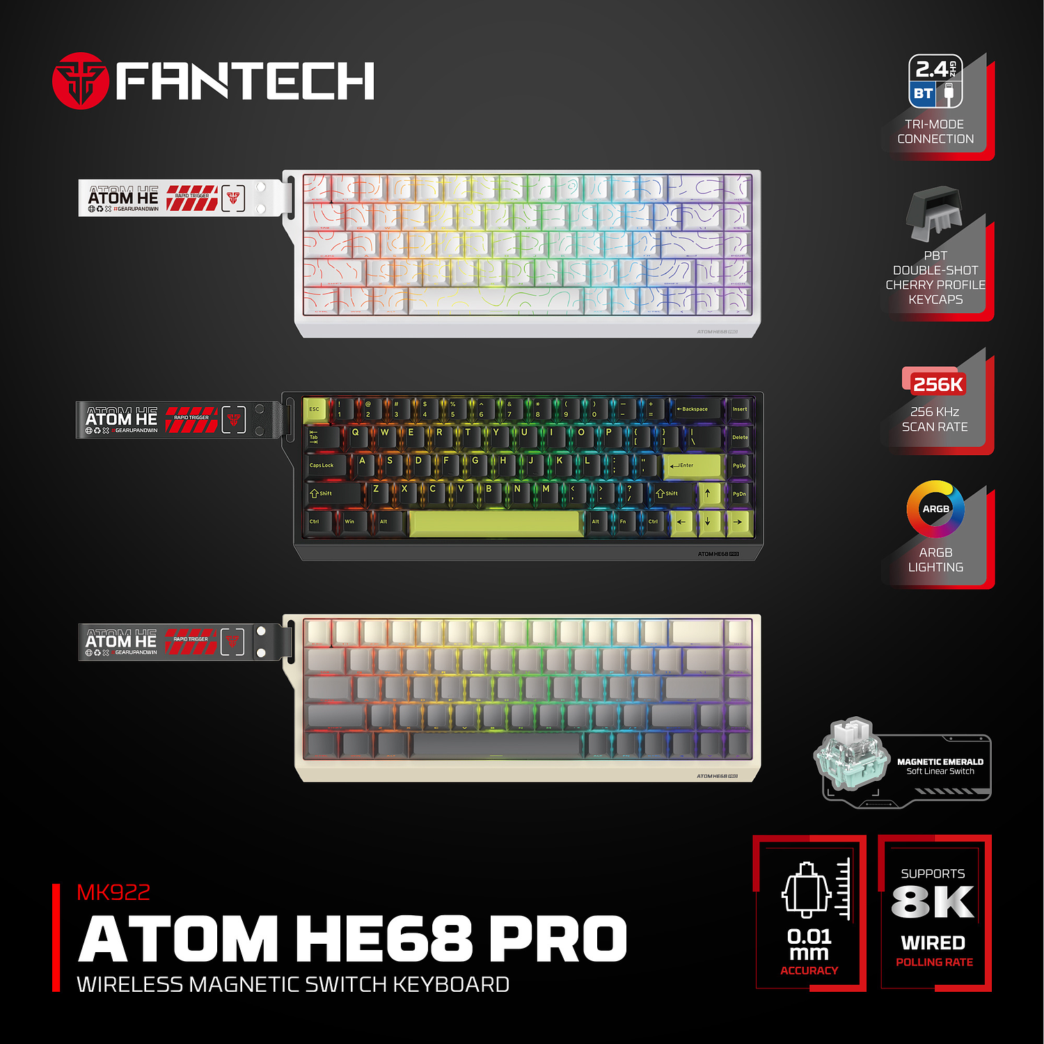 ATOM HE68 PRO Teclado inalámbrico magnético MK922 17