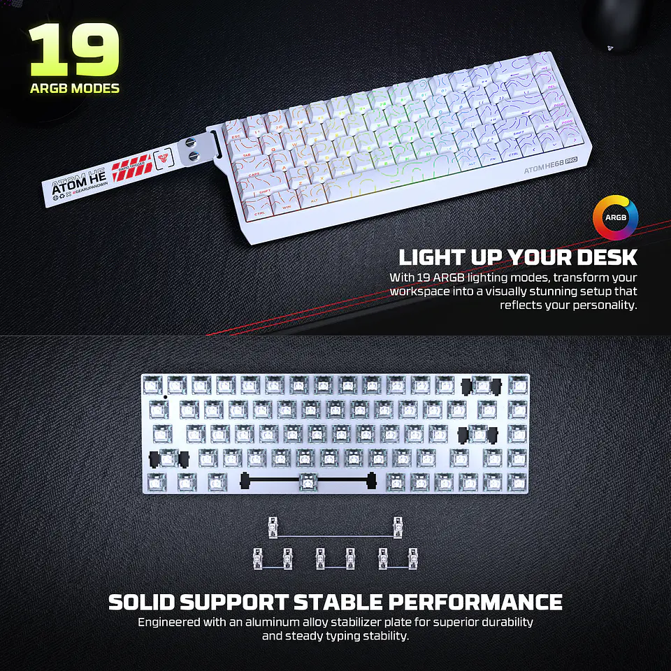 MK922 ATOM HE68 PRO Retro Teclado inalámbrico Magnético 60% 8.000 Hz Layout USA 14
