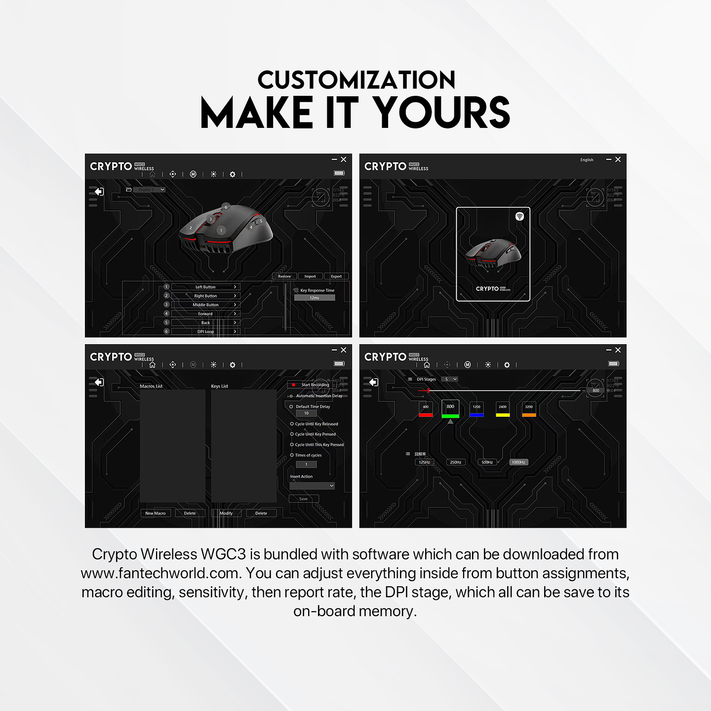 WGC3 CRYPTO Black Gaming Mouse Inalámbrico 10.000 DPI 10