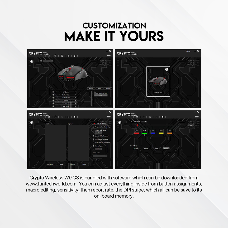 WGC3 CRYPTO Black Gaming Mouse Inalámbrico 10.000 DPI 10