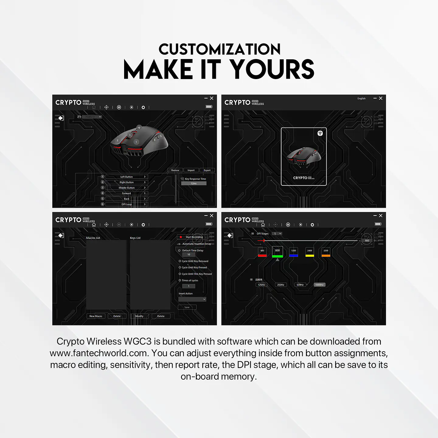 WGC3 CRYPTO White Gaming Mouse Inalámbrico 10.000 DPI 9