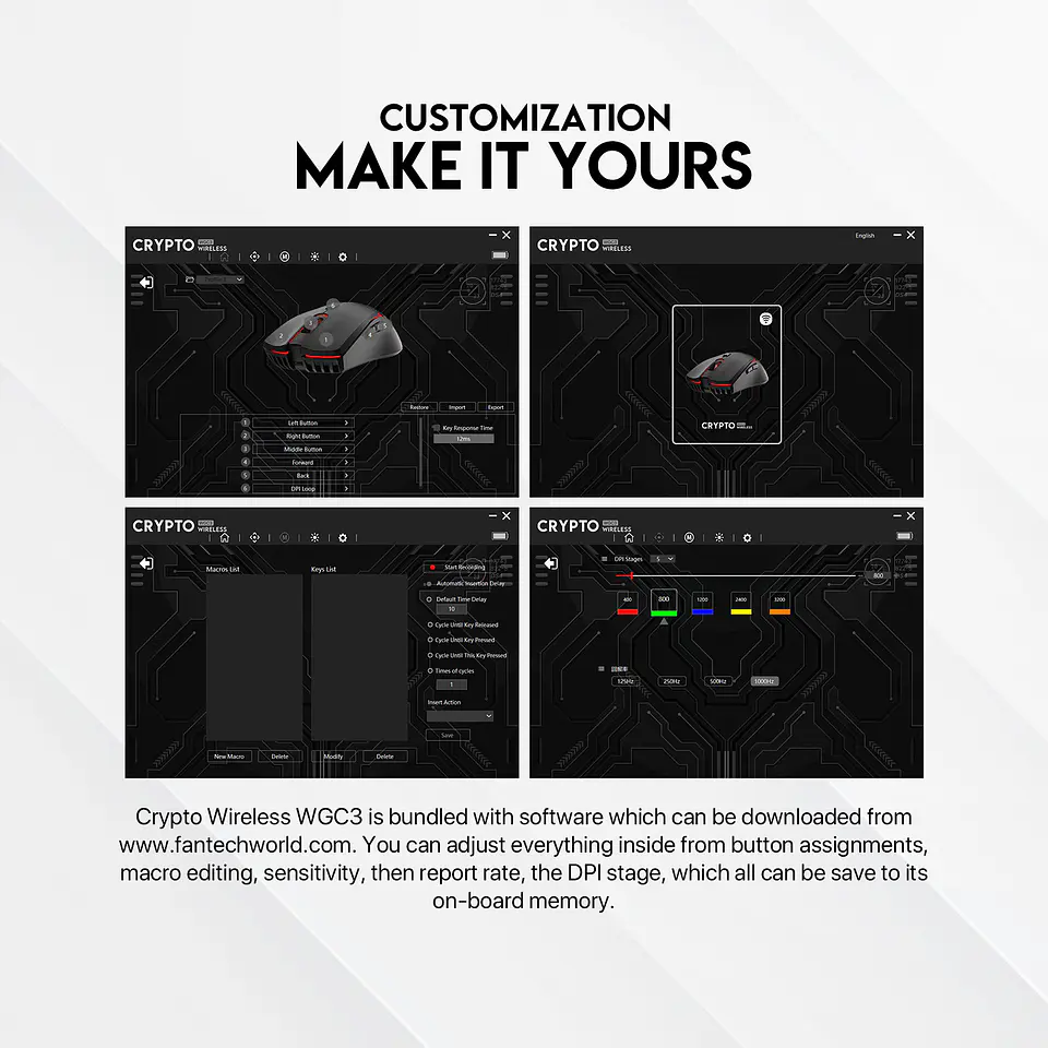 WGC3 CRYPTO White Gaming Mouse Inalámbrico 10.000 DPI 9