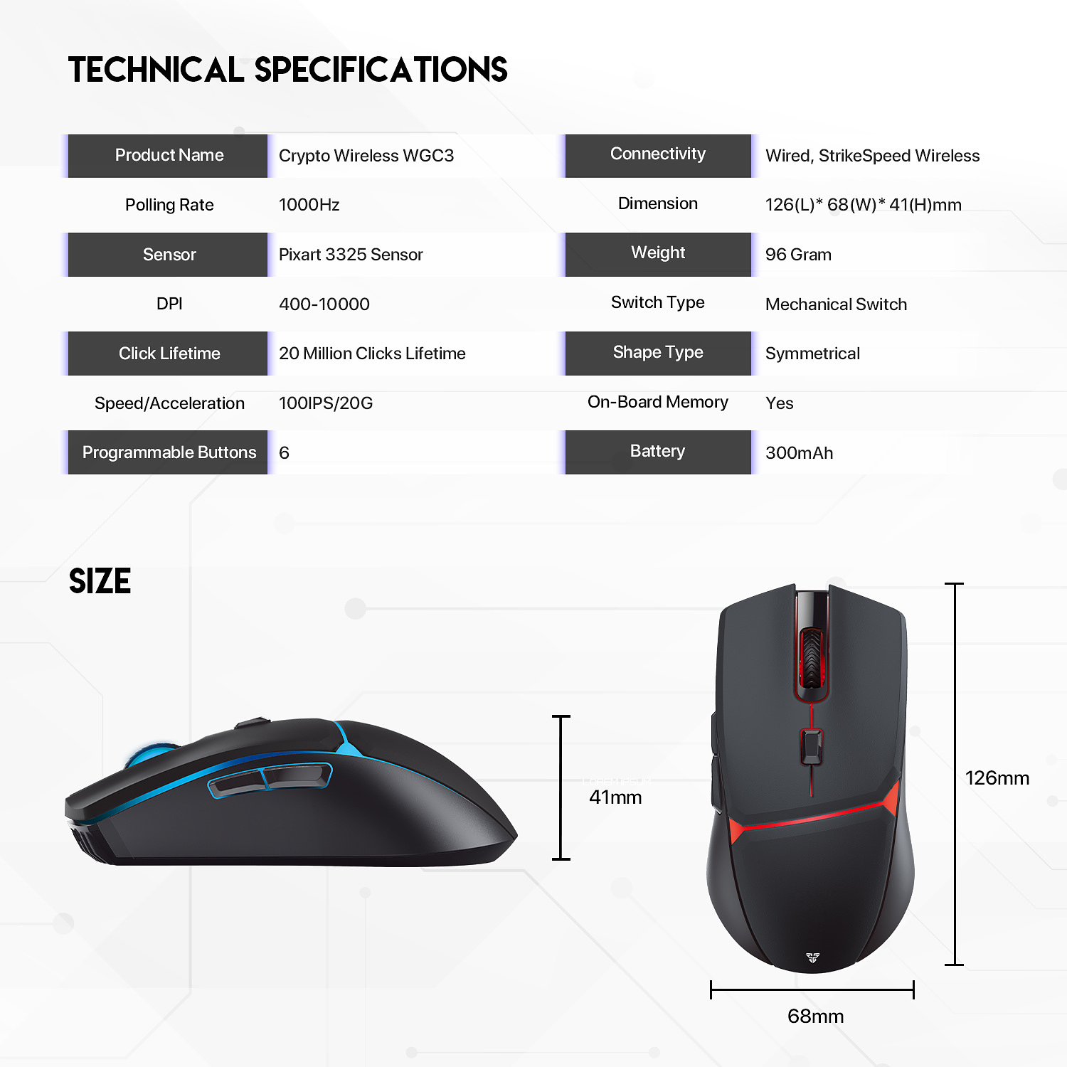 WGC3 CRYPTO White Gaming Mouse Inalámbrico 10.000 DPI 10