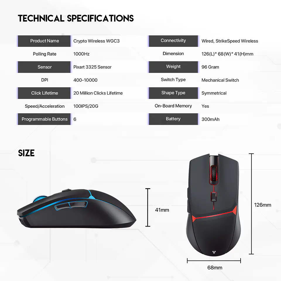 WGC3 CRYPTO White Gaming Mouse Inalámbrico 10.000 DPI 10