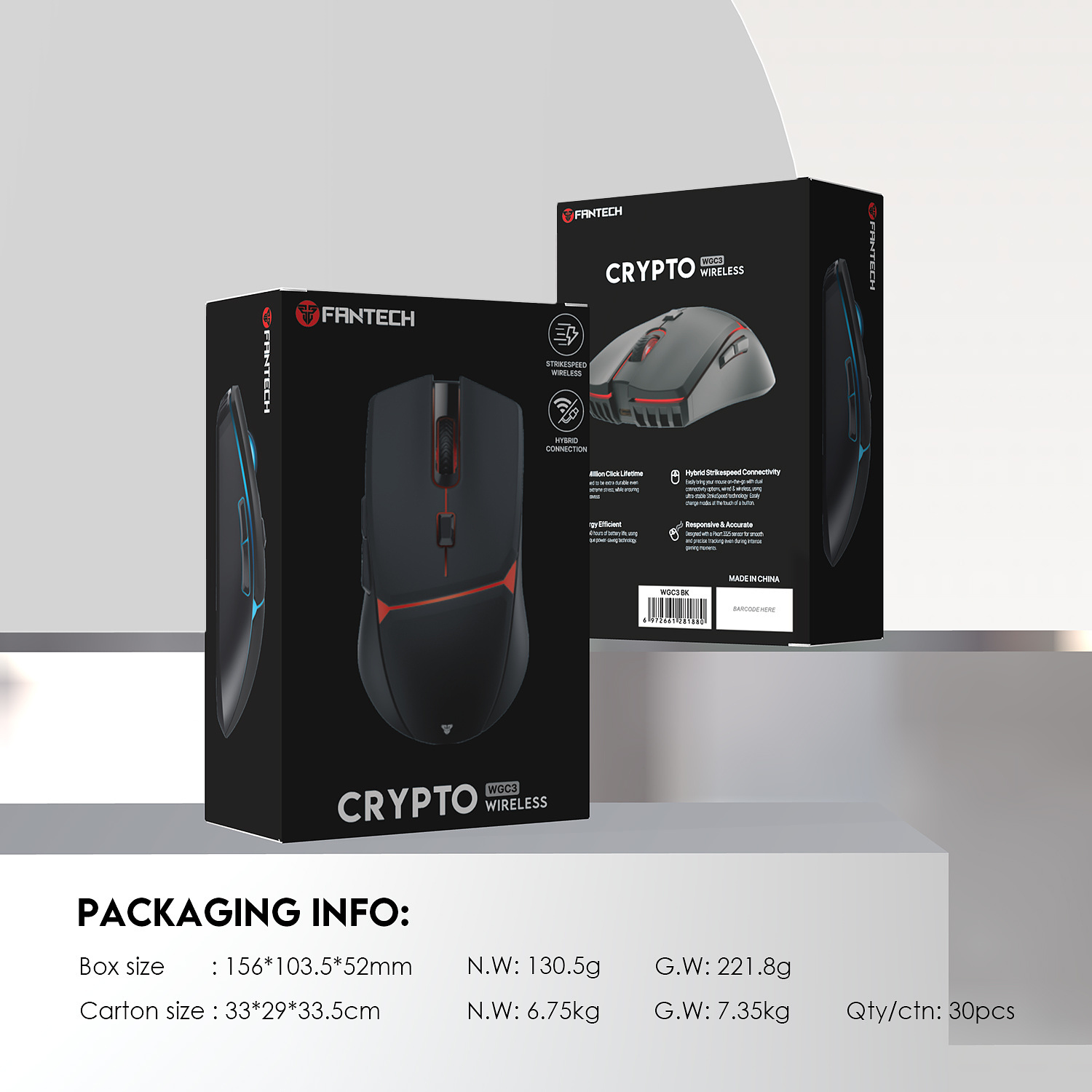 WGC3 CRYPTO White Gaming Mouse Inalámbrico 10.000 DPI 15