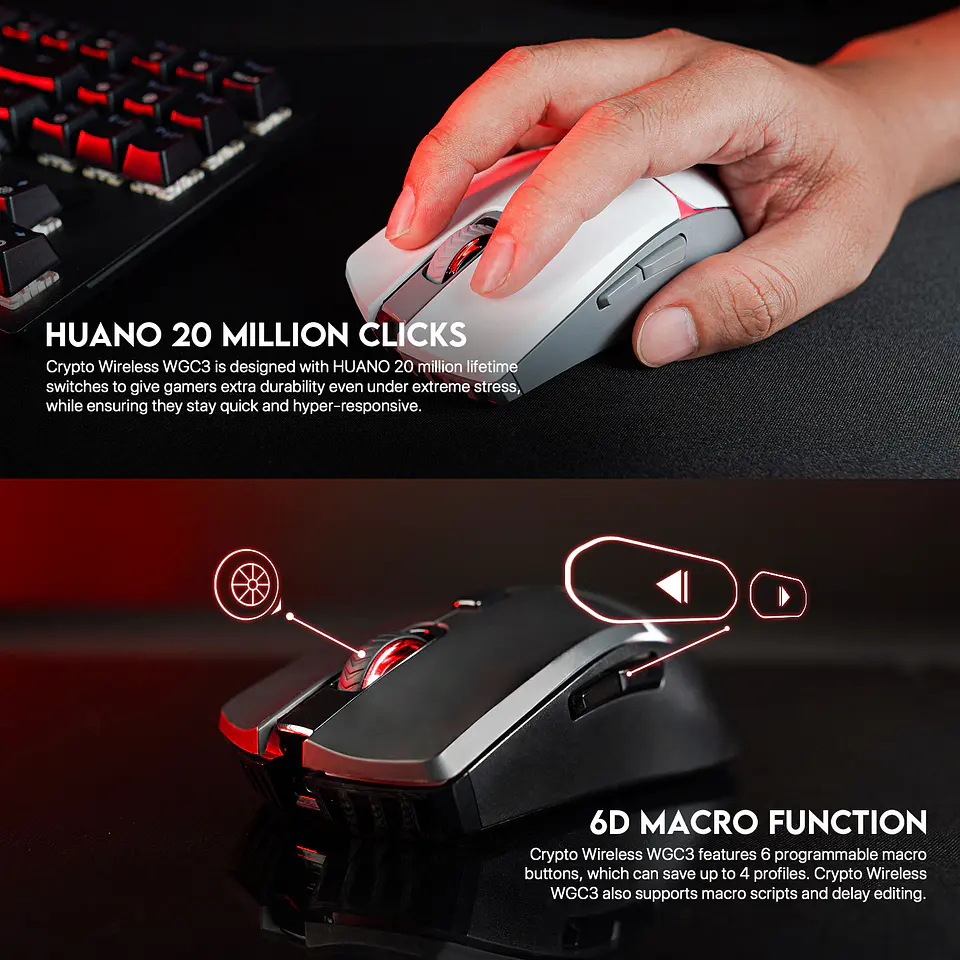 WGC3 CRYPTO White Gaming Mouse Inalámbrico 10.000 DPI 4