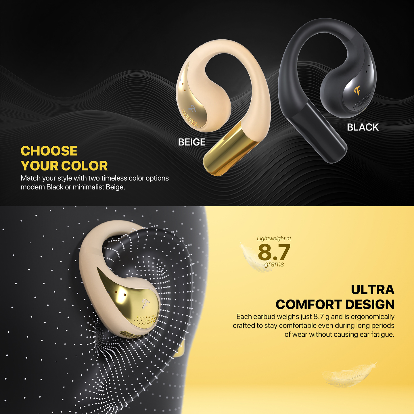 FT21 GROOVE OWS Beige Audífonos Inalámbricos In Ear BT 6.0 Finecoustic 6
