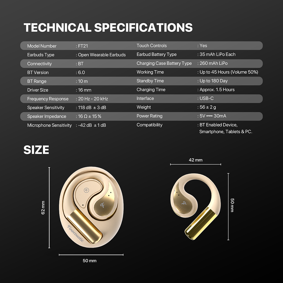 FT21 GROOVE OWS Beige Audífonos Inalámbricos In Ear BT 6.0 Finecoustic 13