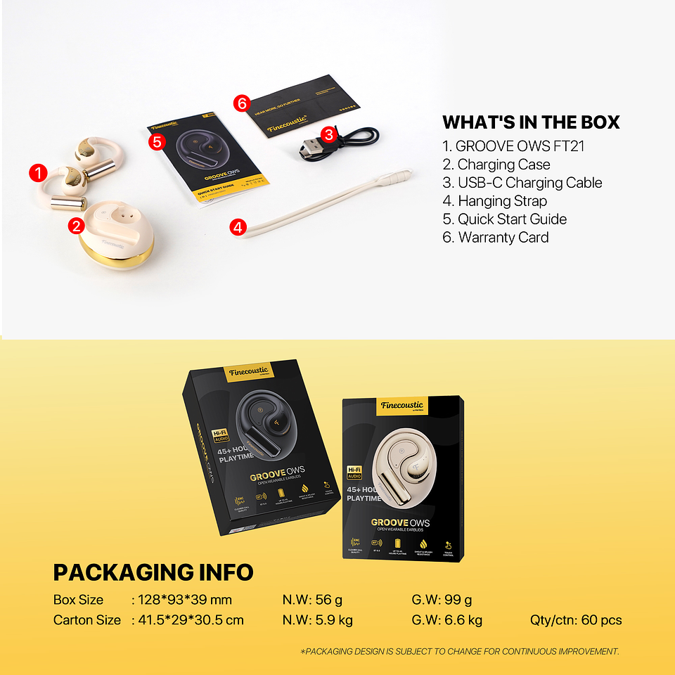 FT21 GROOVE OWS Beige Audífonos Inalámbricos In Ear BT 6.0 Finecoustic 14