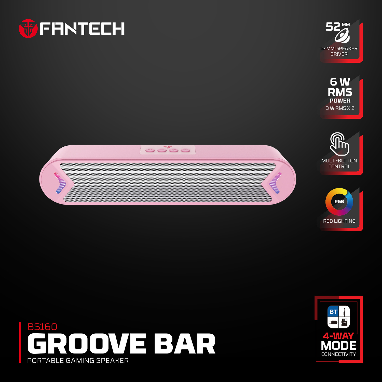 BS160 GROOVE BAR Pink Gaming Soundbar RGB 1