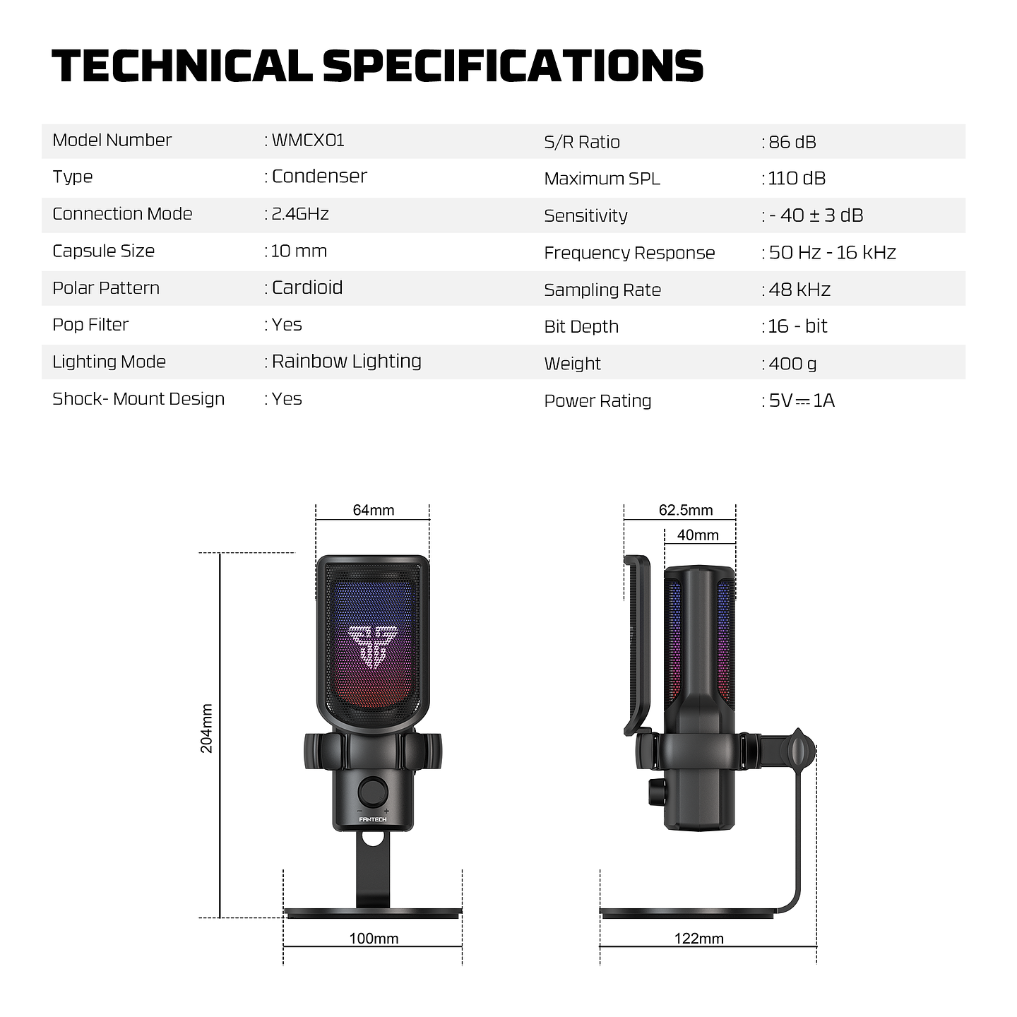 WMCX01 LEVIOSA WAVE Black Micrófono Inalámbrico Cardioide Streaming 10
