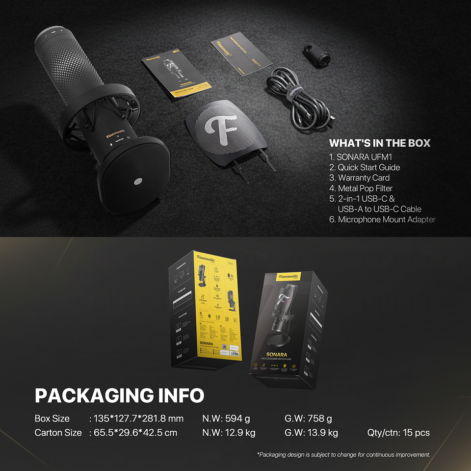 UFM1 SONARA Black Micrófono Tri-Polar Finecoustic 18