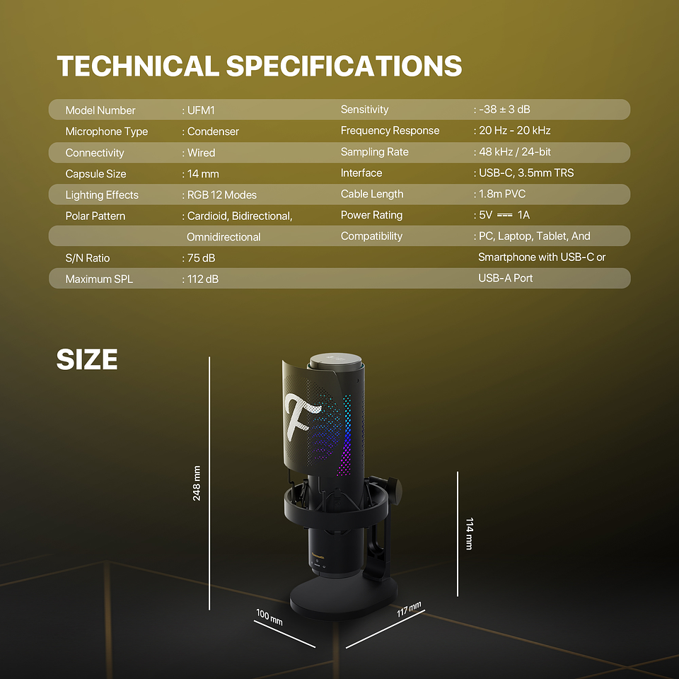 UFM1 SONARA Black Micrófono Tri-Polar Finecoustic 19