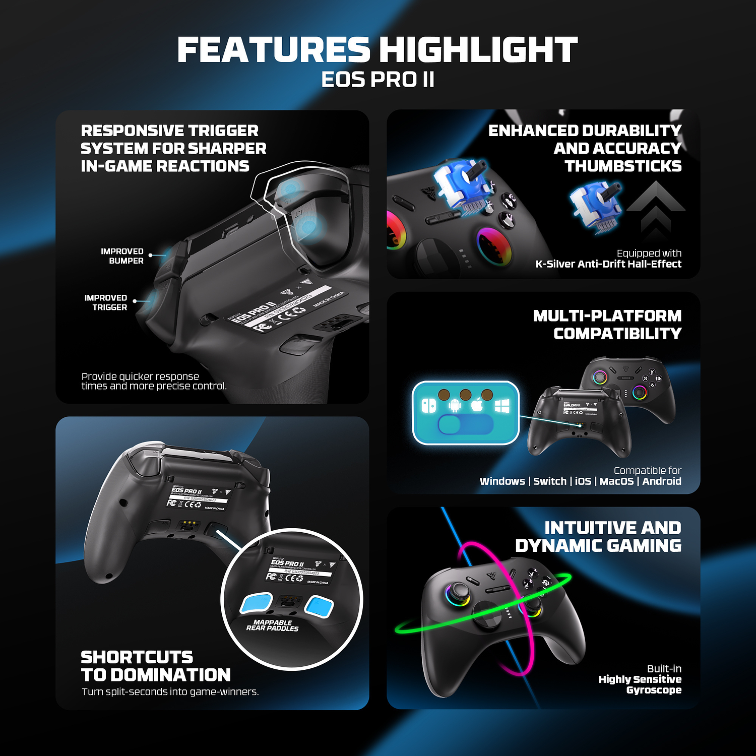 WGP15V2 EOS PRO II Black Control Inalámbrico Multiplataforma Android iOS MacOS Switch 25
