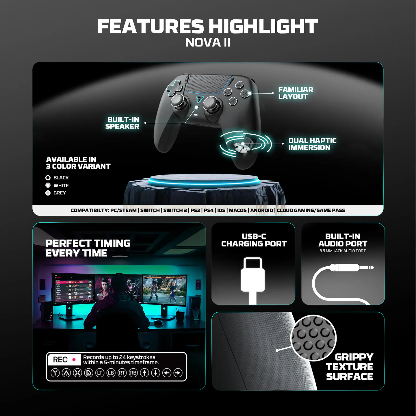 WGP16 NOVA II Black Control Inalámbrico Multiplataforma Switch 2 PC PS4 15