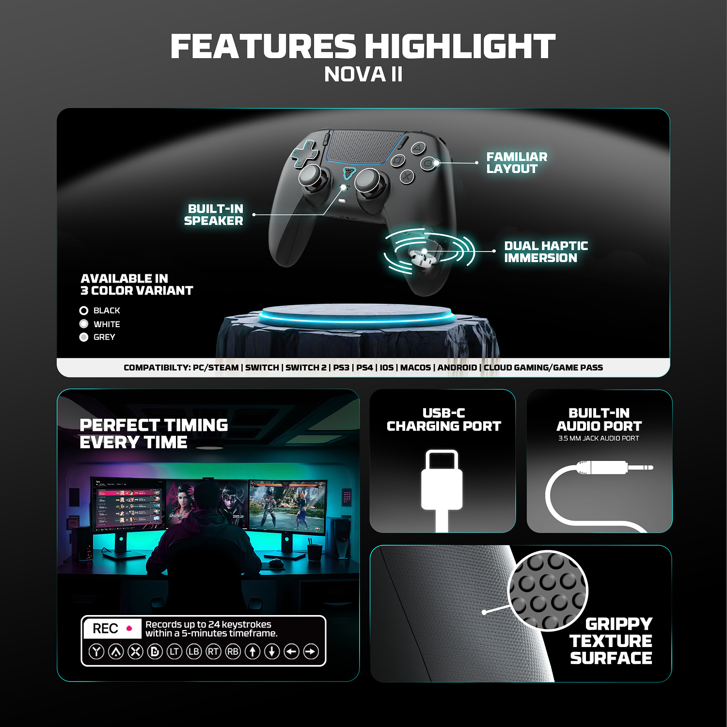 WGP16 NOVA II Black Control Inalámbrico Multiplataforma Switch 2 PC PS4 15