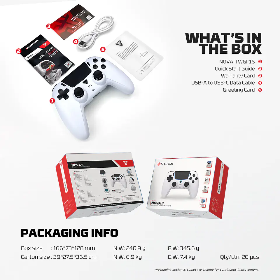 WGP16 NOVA II White Control Inalámbrico Multiplataforma Switch 2 PC PS4 17