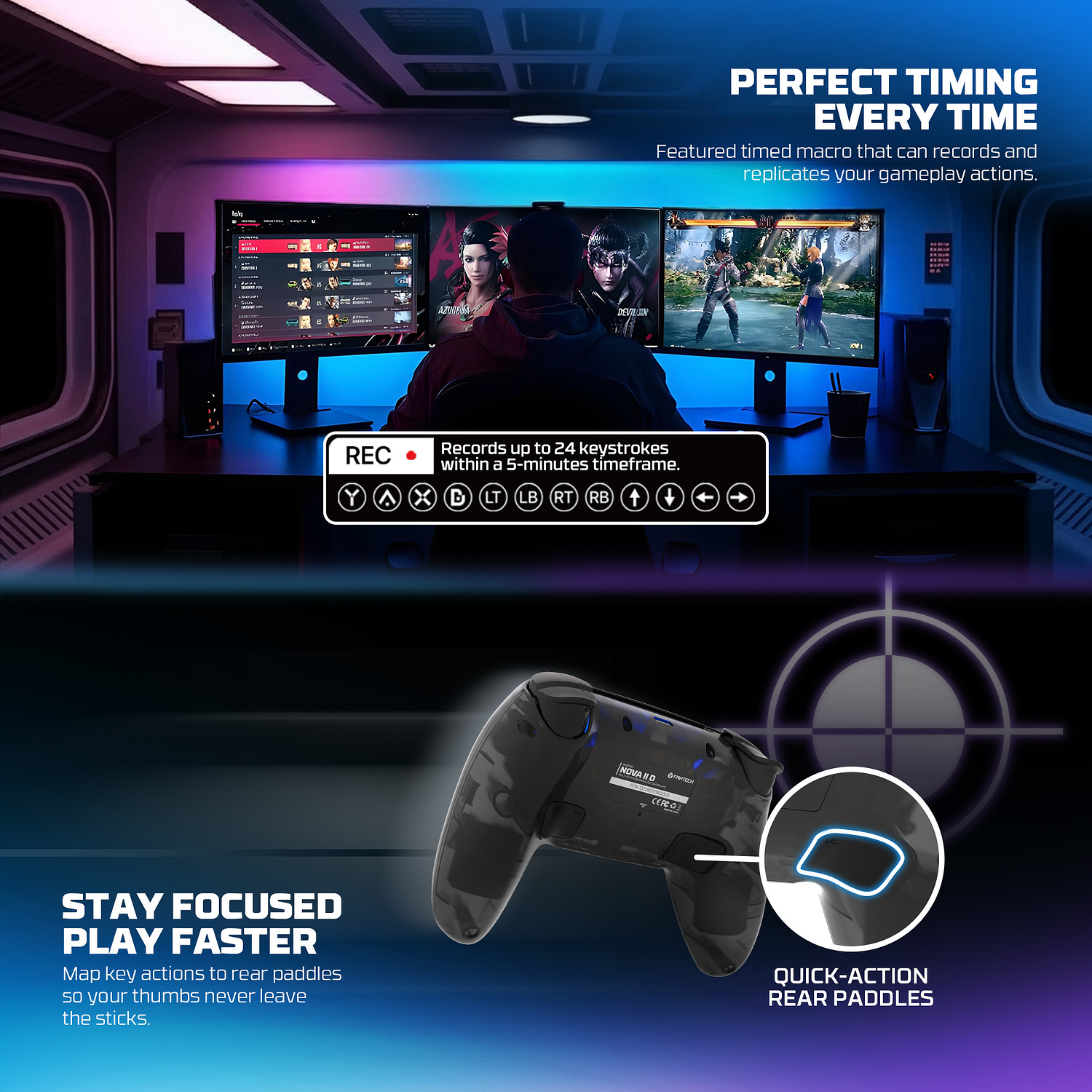 WGP16D NOVA II D Black Control Inalámbrico PS5 Nativo Multiplataforma PlayStation 15