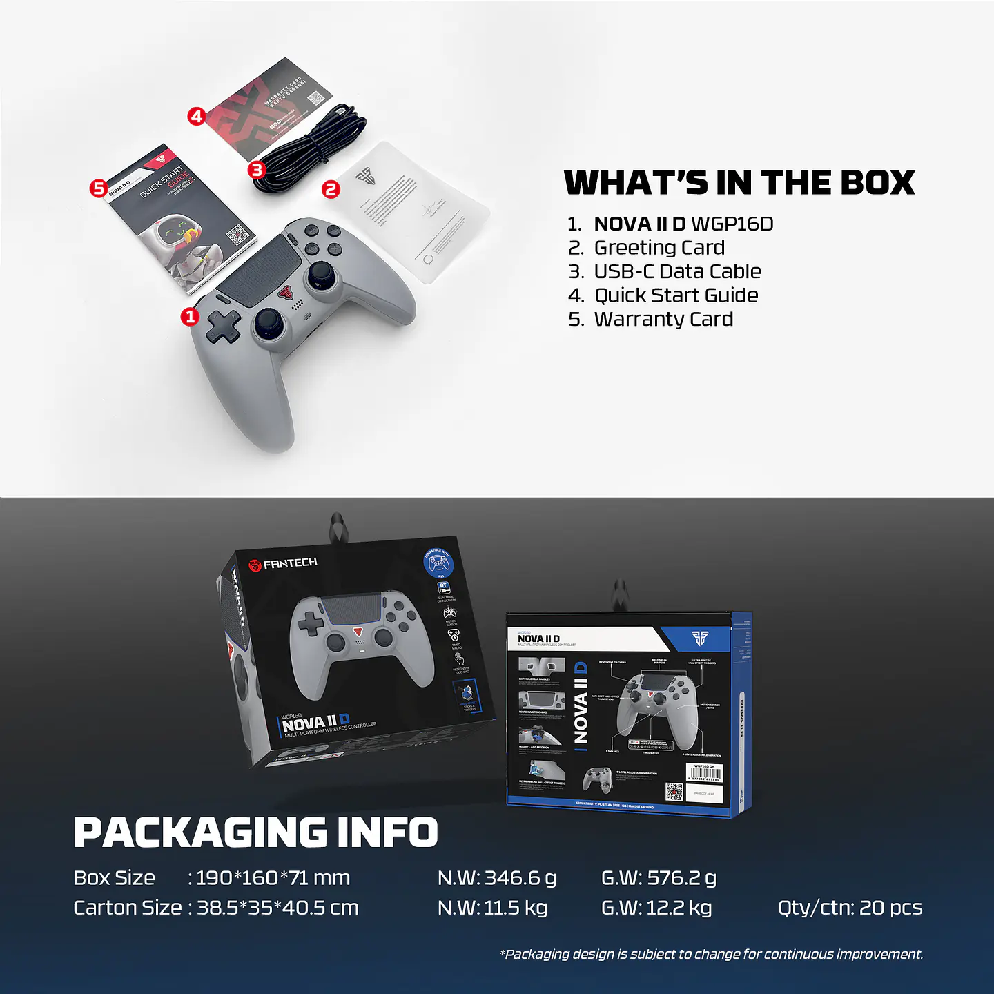 WGP16D NOVA II D Grey Control Inalámbrico PS5 Nativo Multiplataforma PlayStation 20