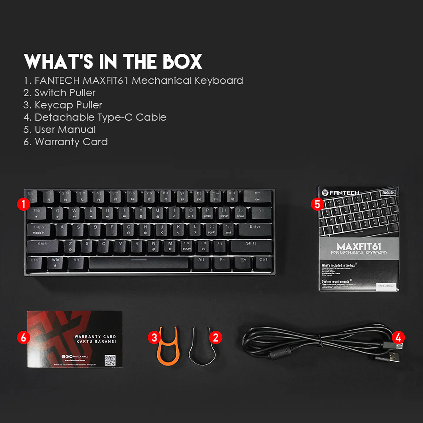 MK857 MAXFIT61 Black Teclado Mecánico 60% Layout USA 11