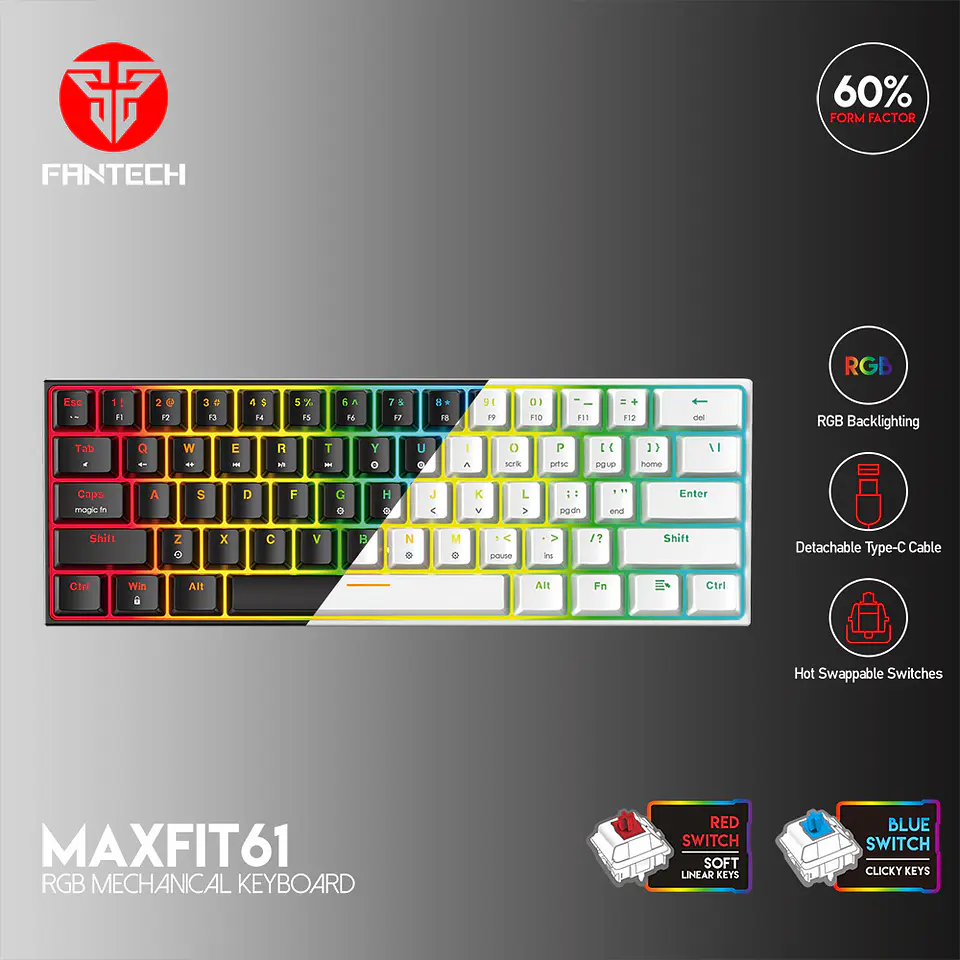 MK857 MAXFIT61 Black Teclado Mecánico 60% Layout USA 10