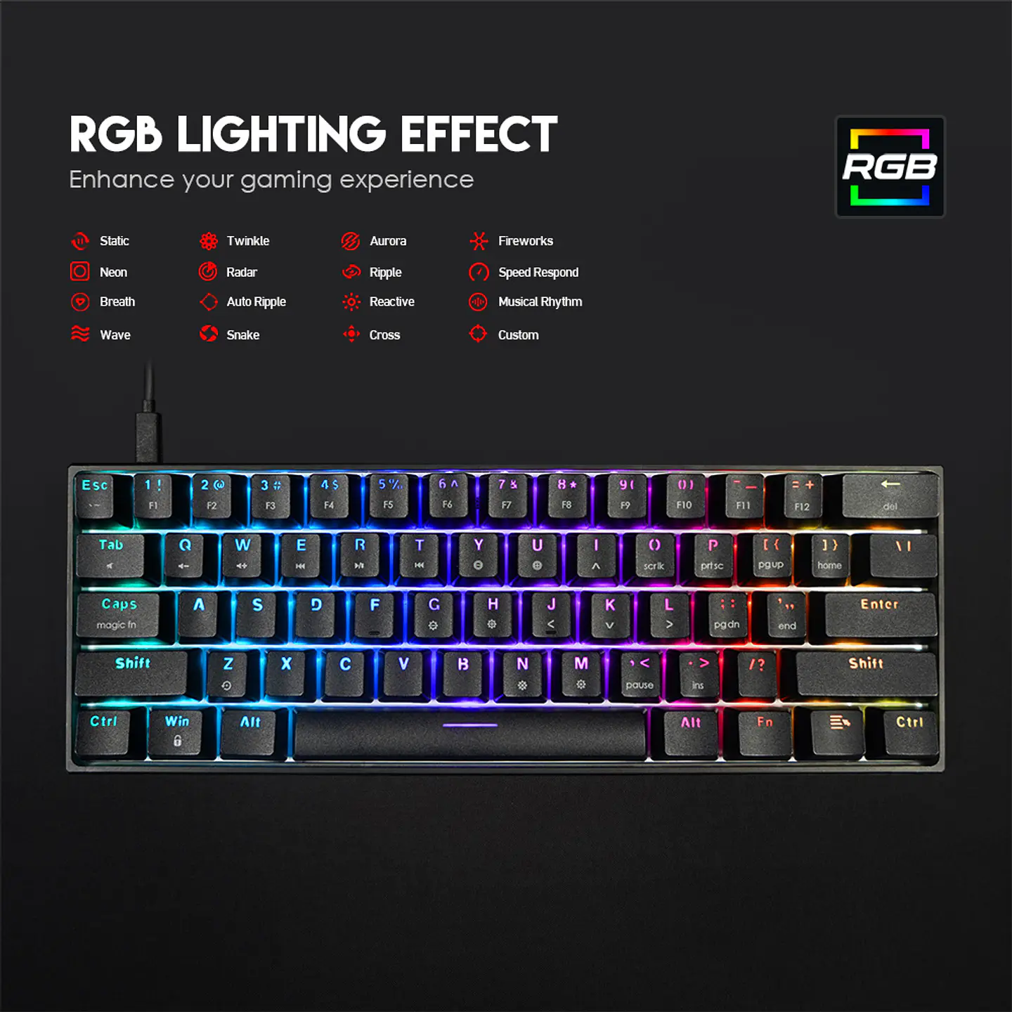 MK857 MAXFIT61 Black Teclado Mecánico 60% Layout USA 6