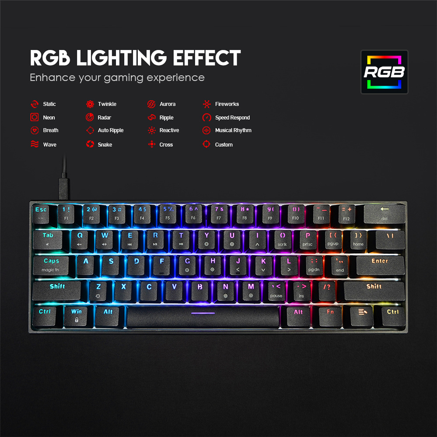 MK857 MAXFIT61 Black Teclado Mecánico 60% Layout USA 6