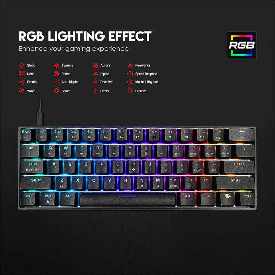 MK857 MAXFIT61 Black Teclado Mecánico 60% Layout USA 6