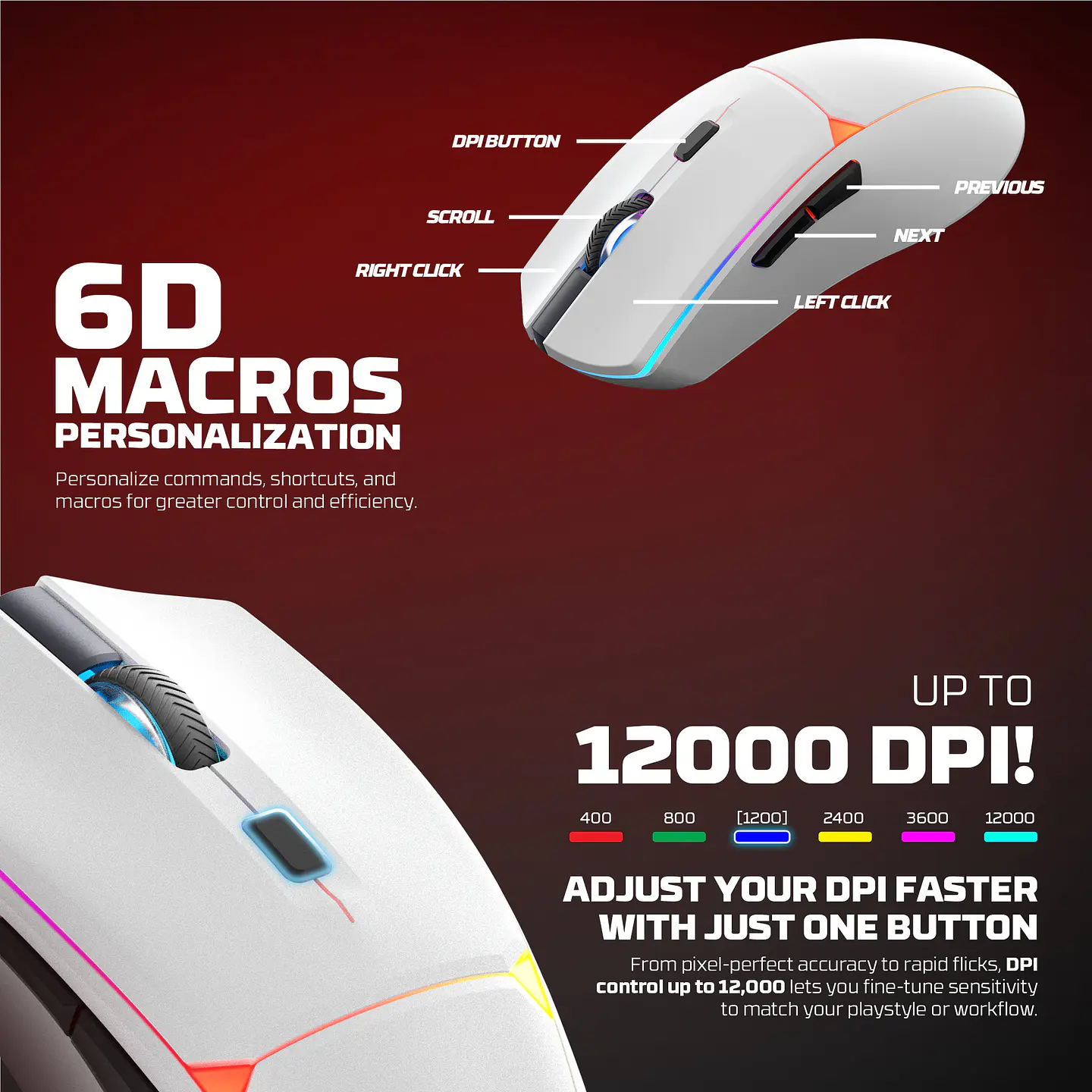 WG7DV2RD CRYPTO II Black Mouse Inalámbrico 12.000 DPI 9