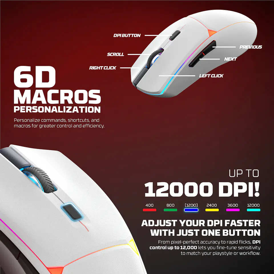 WG7DV2RD CRYPTO II Black Mouse Inalámbrico 12.000 DPI 9